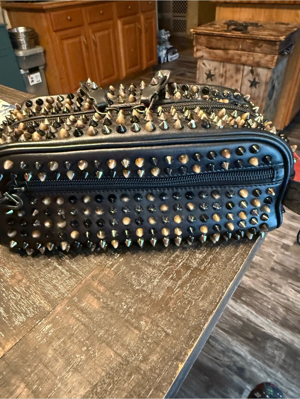 Christian Louboutin Black Studded Spike Travel  Bag - Gold & Black Hardware